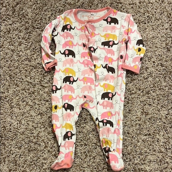 Magnificent Baby Pink and Yellow Footies with Playful Elephant Design - Picture 1 of 4